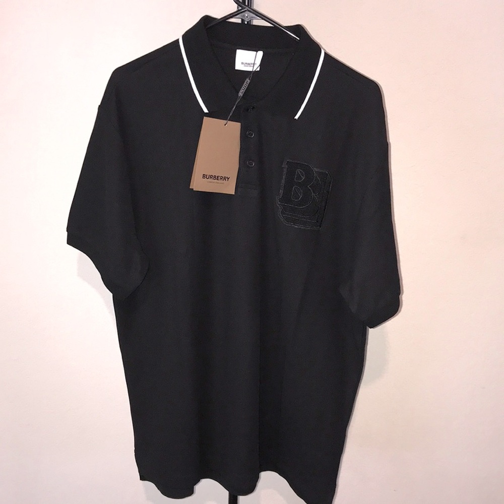 BURBERRY B LOGO PATCH COTTON PIQUE POLO
